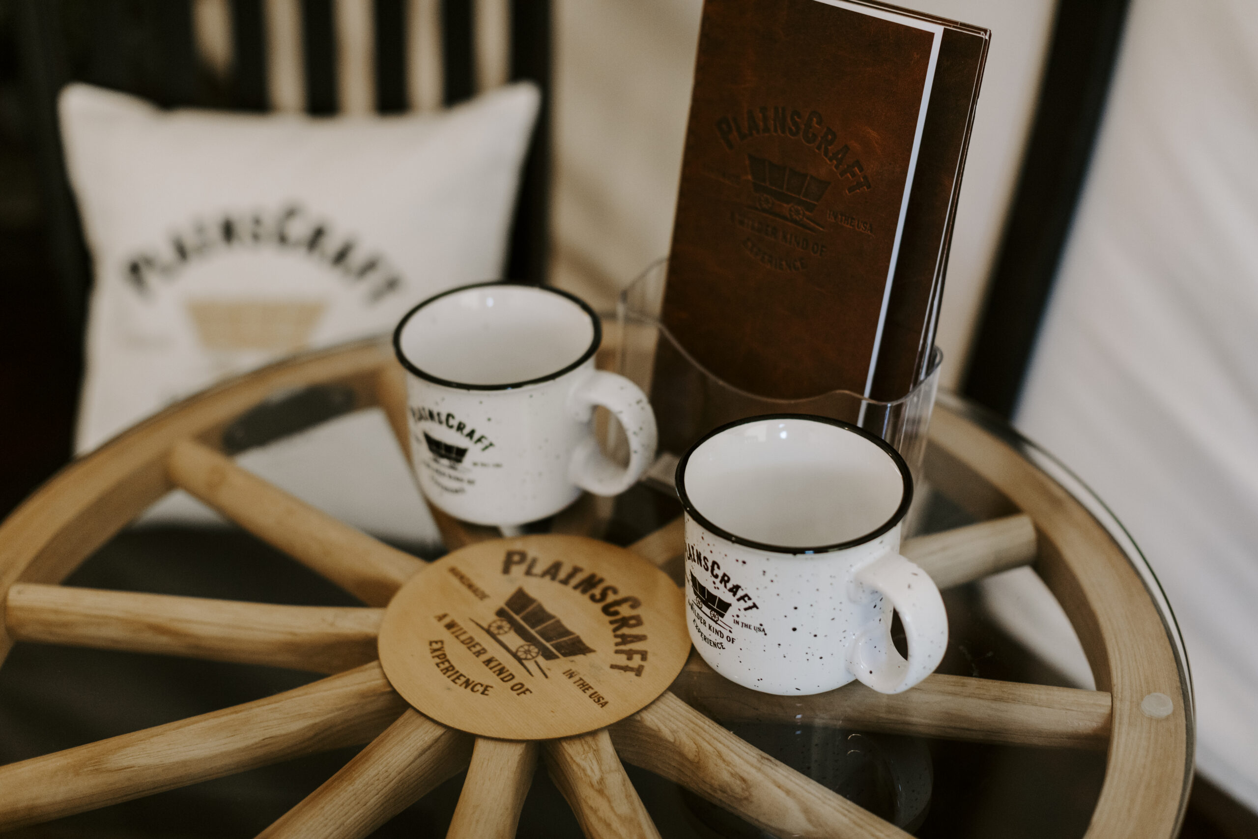 Close up of PlainsCraft Wagon Wheel Table