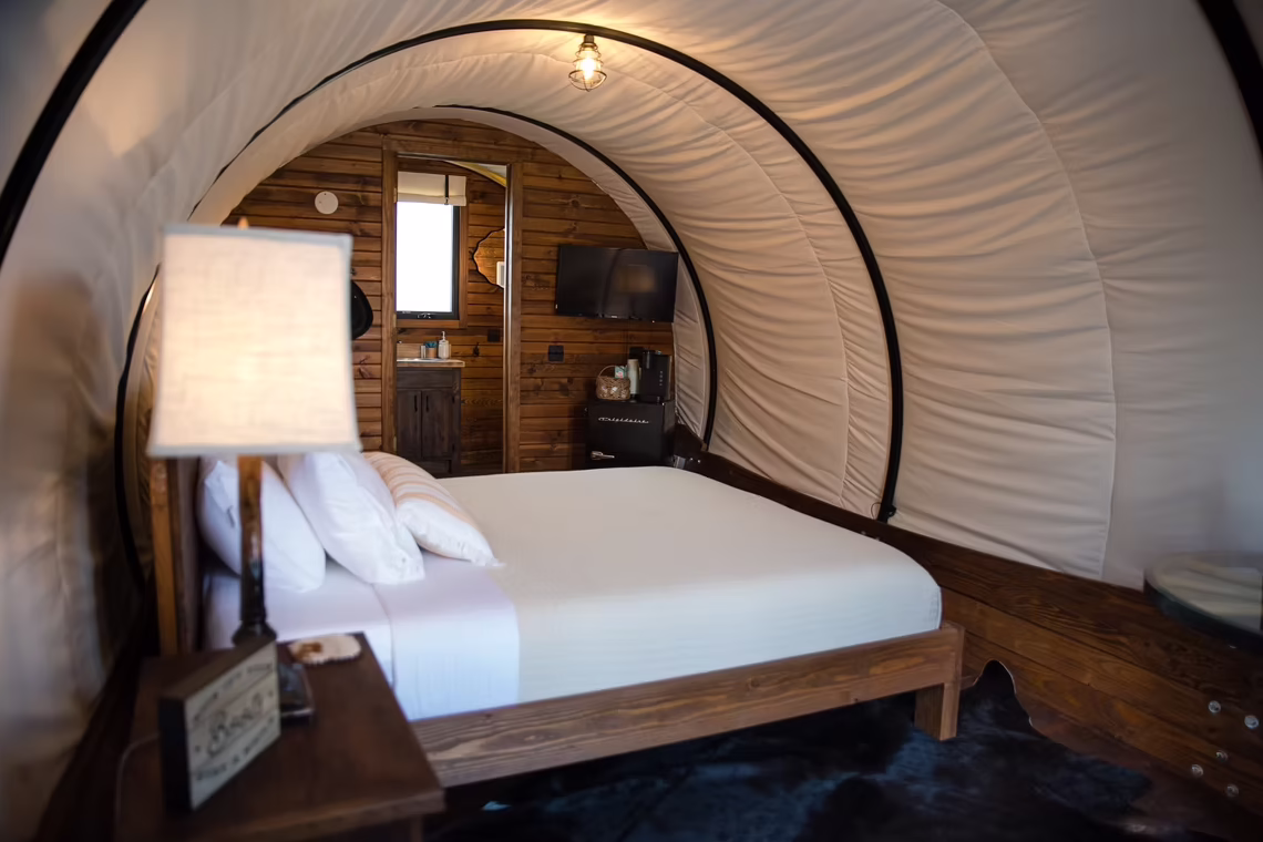 interior of plainscraft covered wagon at keystone heights rv in Florida